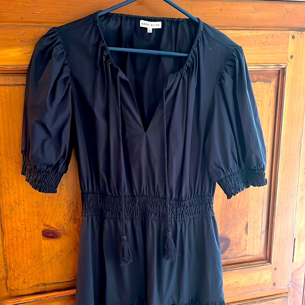 Navy Moon River maxi, open lower back